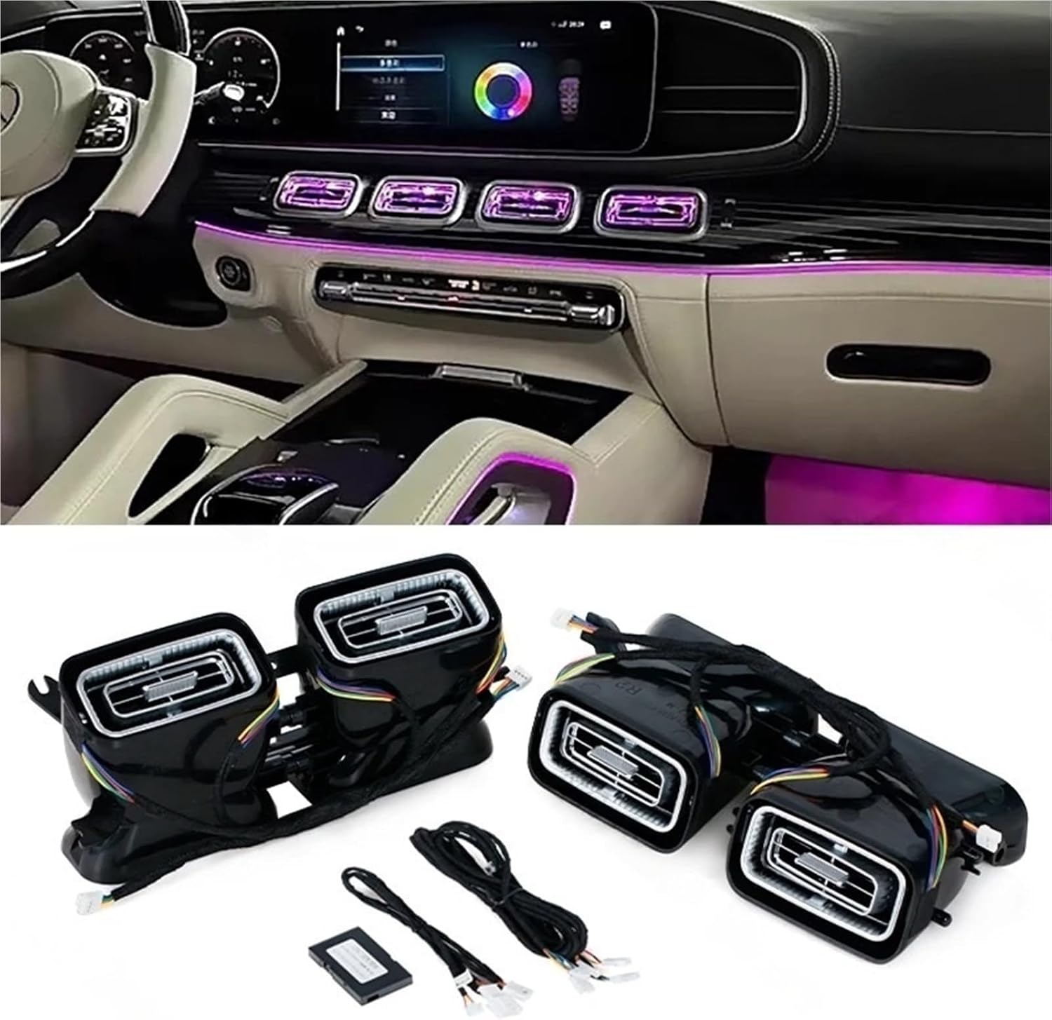 Compatible with Mercedes Benz GLE GLS W167 2020 Car LED Front Turbo Air Outlet Air Conditioning Vent Ambient Light Car Accessories