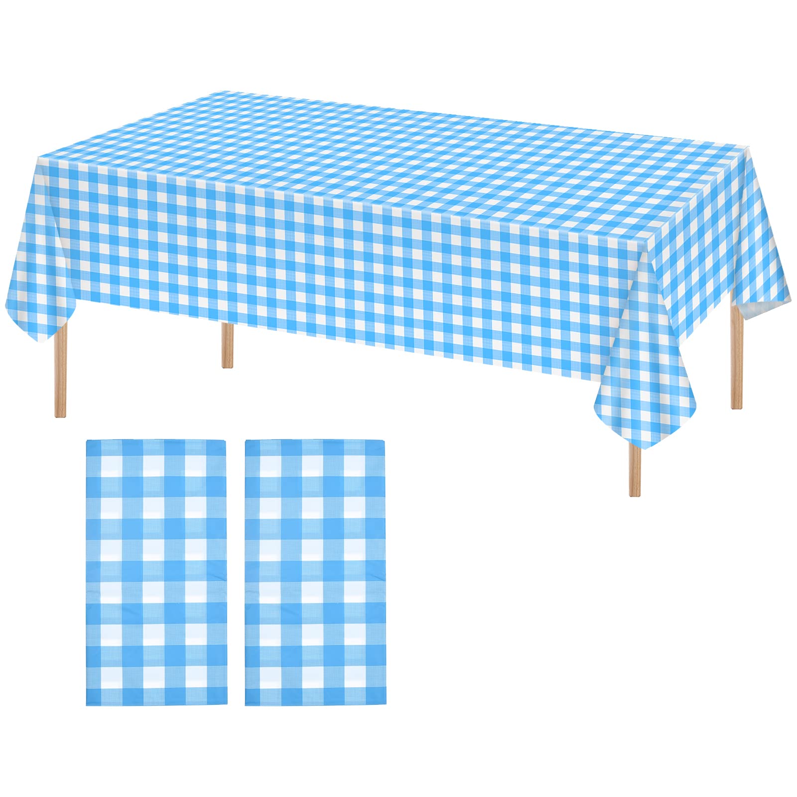 2PCS Plastic Table Cover, 137x274cm Checkered Party Table Cloth, Rectangle Tablecloth, Party Tablecloths, Waterproof Reusable Table Cover for Picnic Wedding Birthday Party Decor