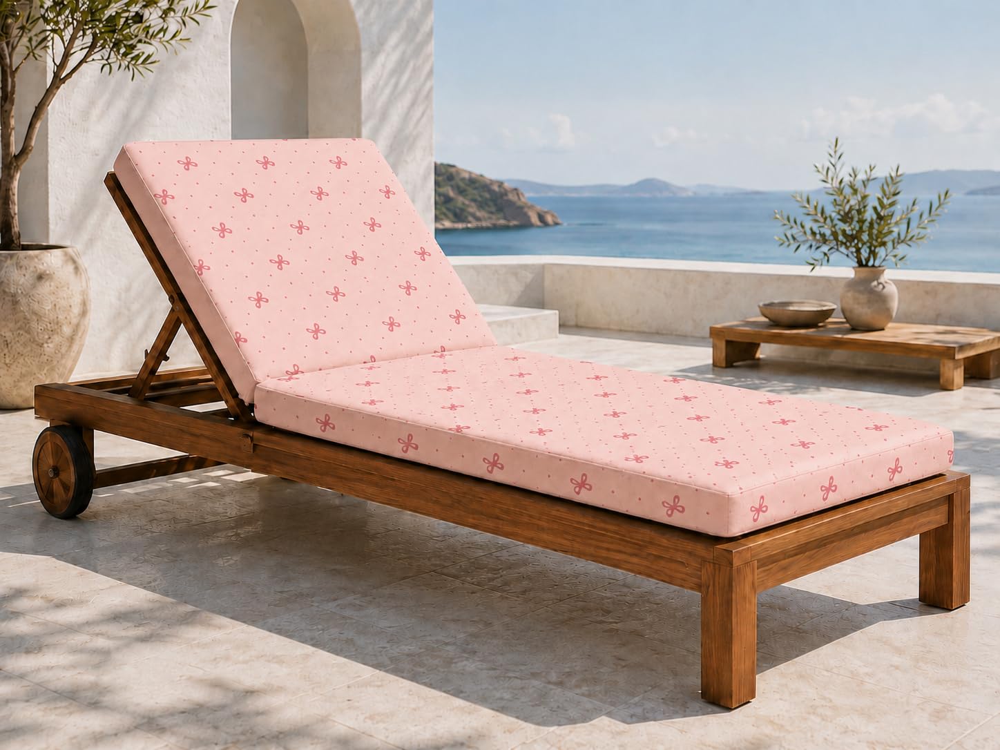 L S U Sun Lounger Cushion Waterproof Recliner Pad Removable Cover Zipper Outdoor Garden Deck Bed (Bow Pink)