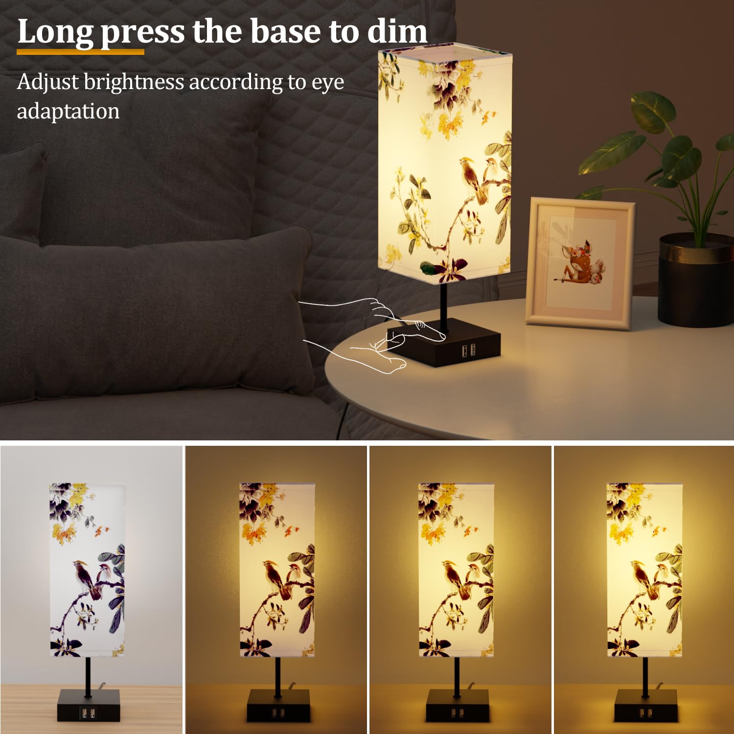 Set di 2 Lampade da Comodino Touch, Abat Jour da Comodino | Con 2 Porte di Ricarica USB, Dimmerabile, 3 Temperature di Colore, Lampada da Tavolo per Camera da Letto e, Lampadina Inclusa