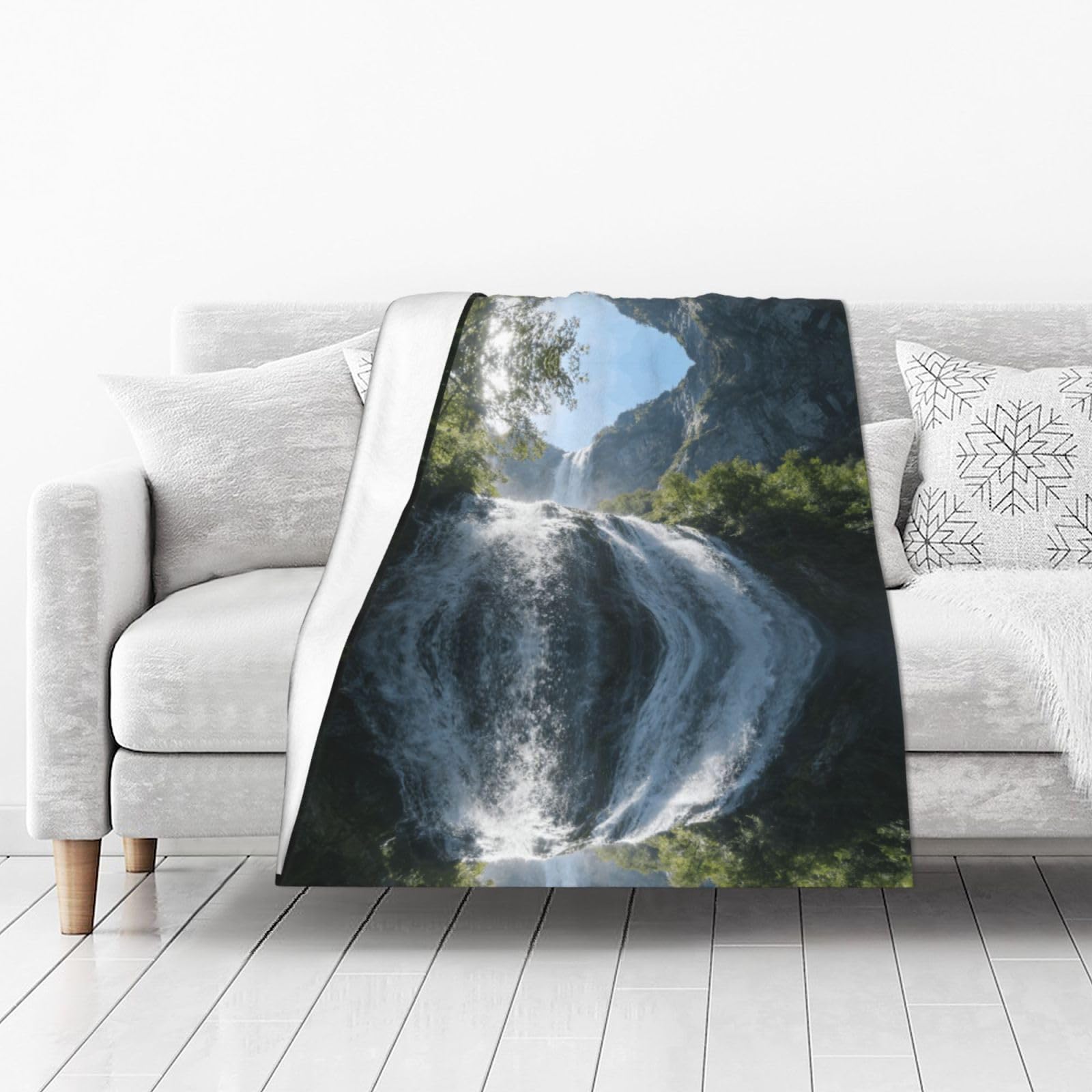 DUYIOKH Forest Waterfalls Print Thick Throw Blanket, Blanket for Couch Bed Warm Travel Blanket for Camping Movie Night