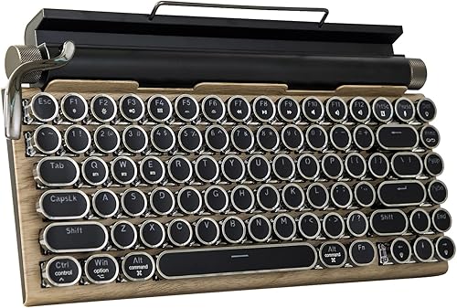 Miniatura 12 de Teclado mecánico estilo máquina de escribir retro Adventurers, 83 teclas, diseño compacto del 75%, Bluetooth 5.0 y cableado, interruptor azul Rojo