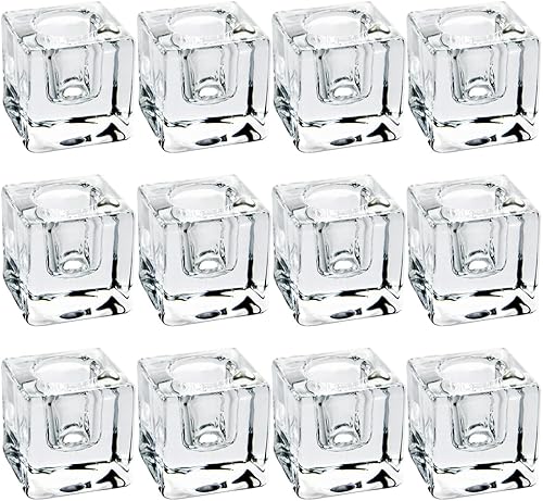 Aglary 12 portavelas de cristal cuadrado para centro de mesa Juegos de portavelas decorativos de cristal Soporte para velas para bodas cenas fiestas