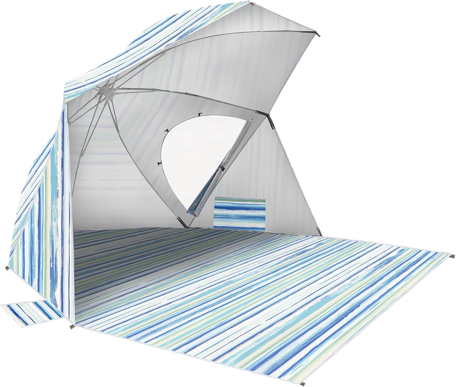 OutdoorMaster Pop Up Beach Umbrella, Portable Beach Tent Shelter, Beach Shade Sun Canopy with UPF 50+ UV Protection, Extendable Floor with Carrying Bag