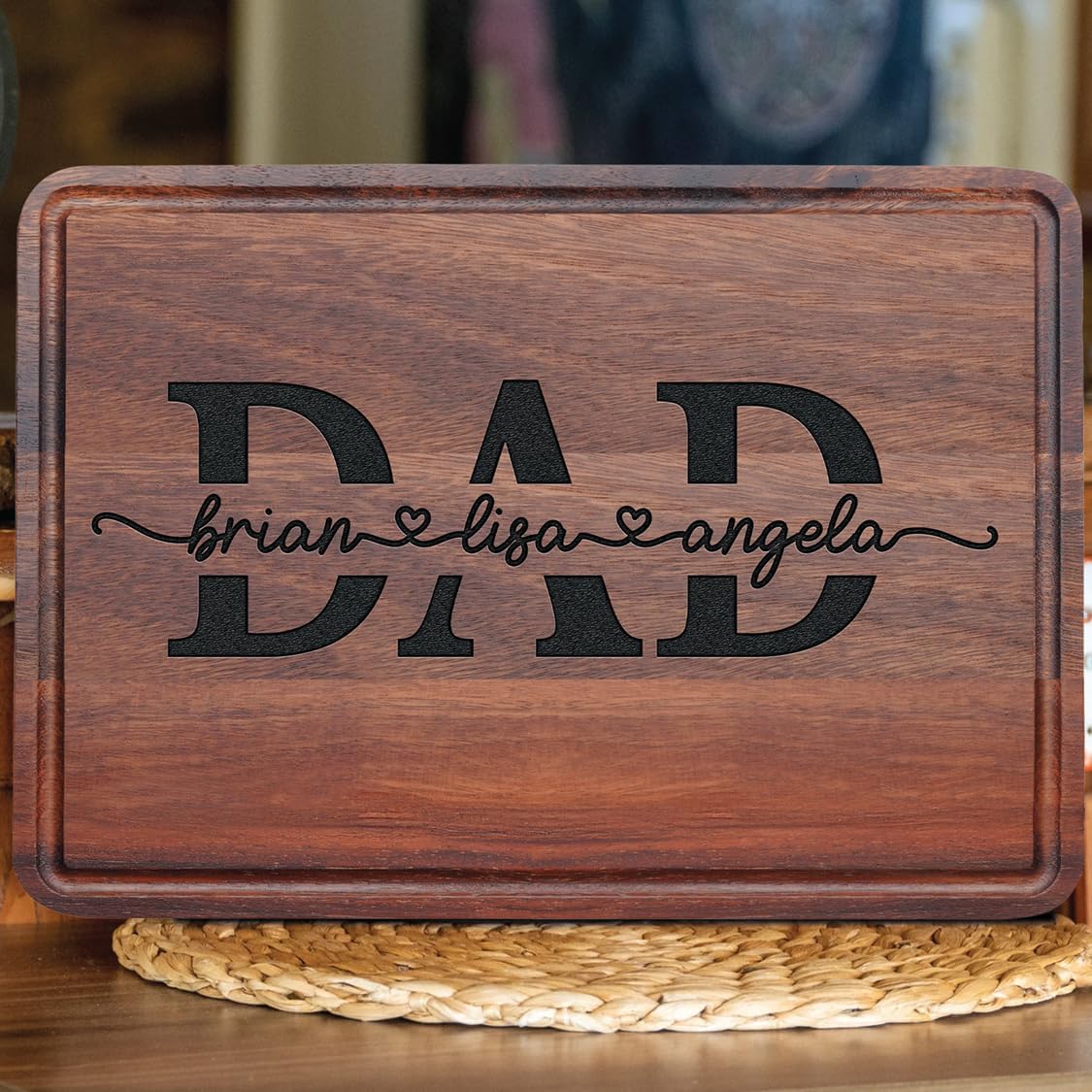 Personalized Engraved Gift for Dad from Kids, Fathers Day Grandpa Birthday Gift from Daughter and Son, Custom Cutting Board Dad and Children Names, Home Garage Decor for Husband,Papa, Daddy Gift