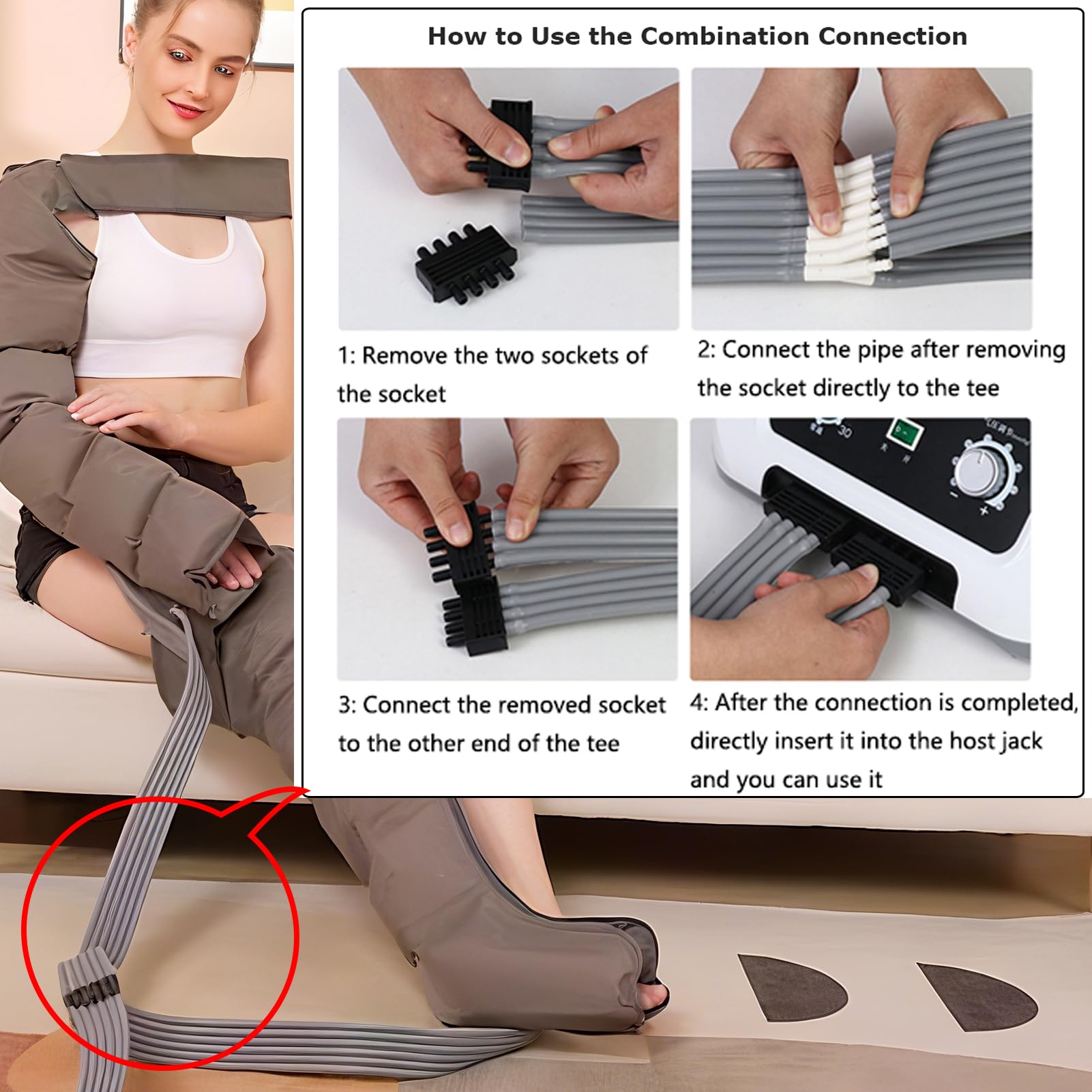 Pressoterapia Linfodrenaggio per Casa Pressoterapia Gambe Professionale, 6 Camere d'Aria Massaggio Linfodrenante Gambe E Braccia Addome Glutei per Casa,Pression Réglable
