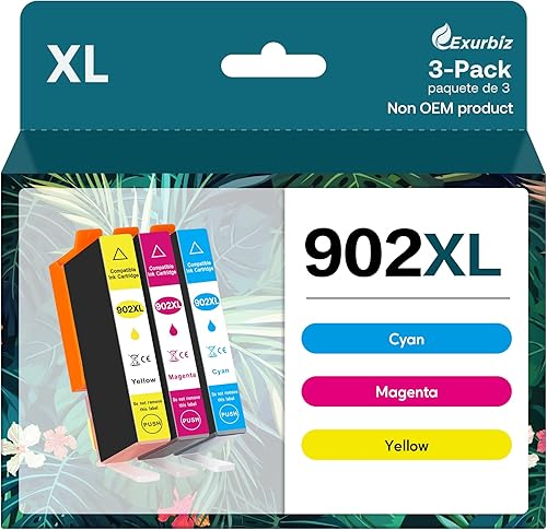 Cartucho de tinta de repuesto compatible para HP 902XL, amarillo, magenta, cian, paquete de 3