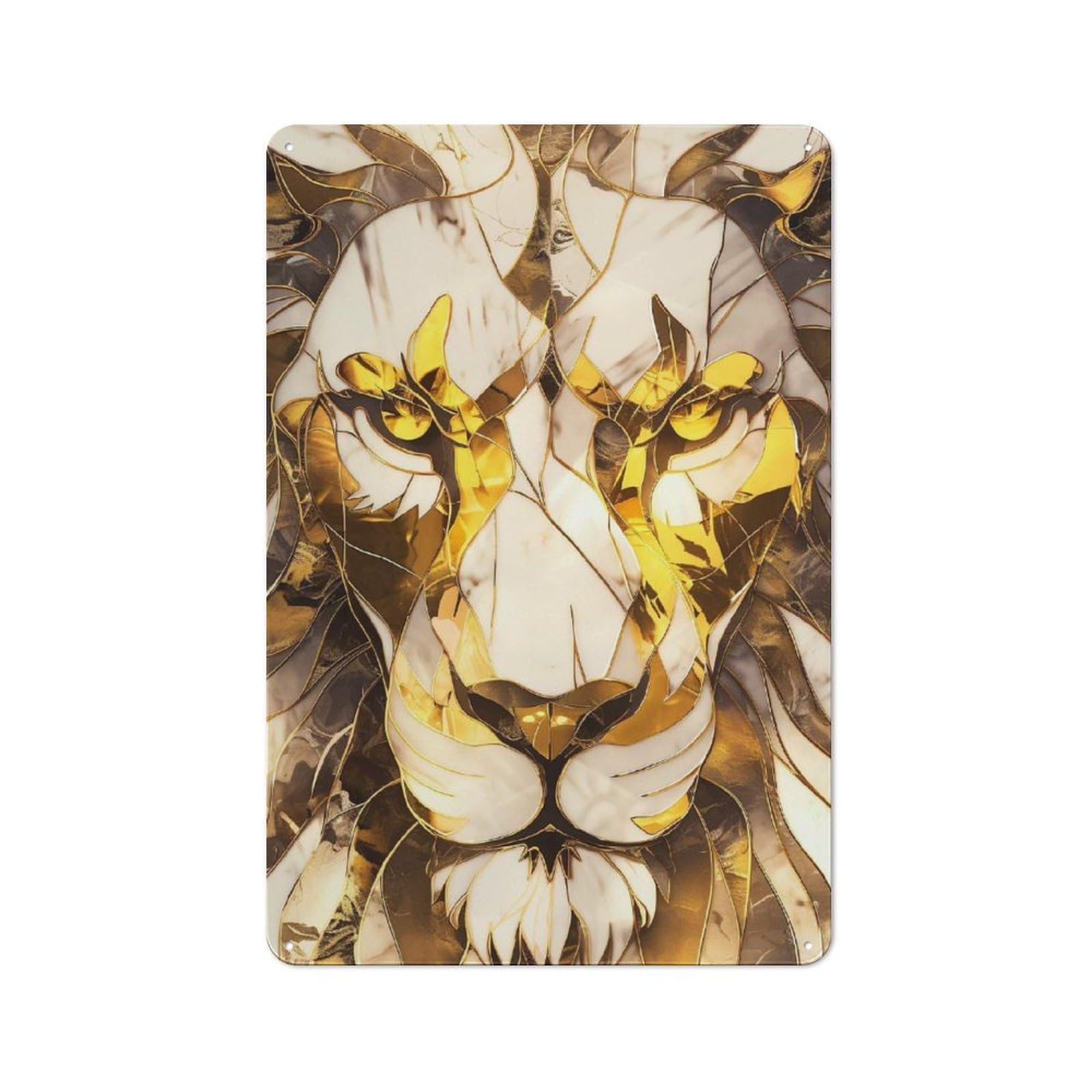 Junmoney Style-19 Workshop Style Golden Lion Abstract Art Tin Sign 30X20cm, Industrial Wall Art For Garage, Hobby Room, Office Or Man Cave