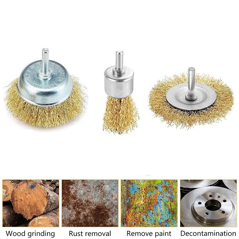 Cepillo de Alambre T-Shaped Brass Wire Brushes, for Drills Set,3pcs/Set 6mm for Attachment Coated Polishing Buffing Tools Parts
