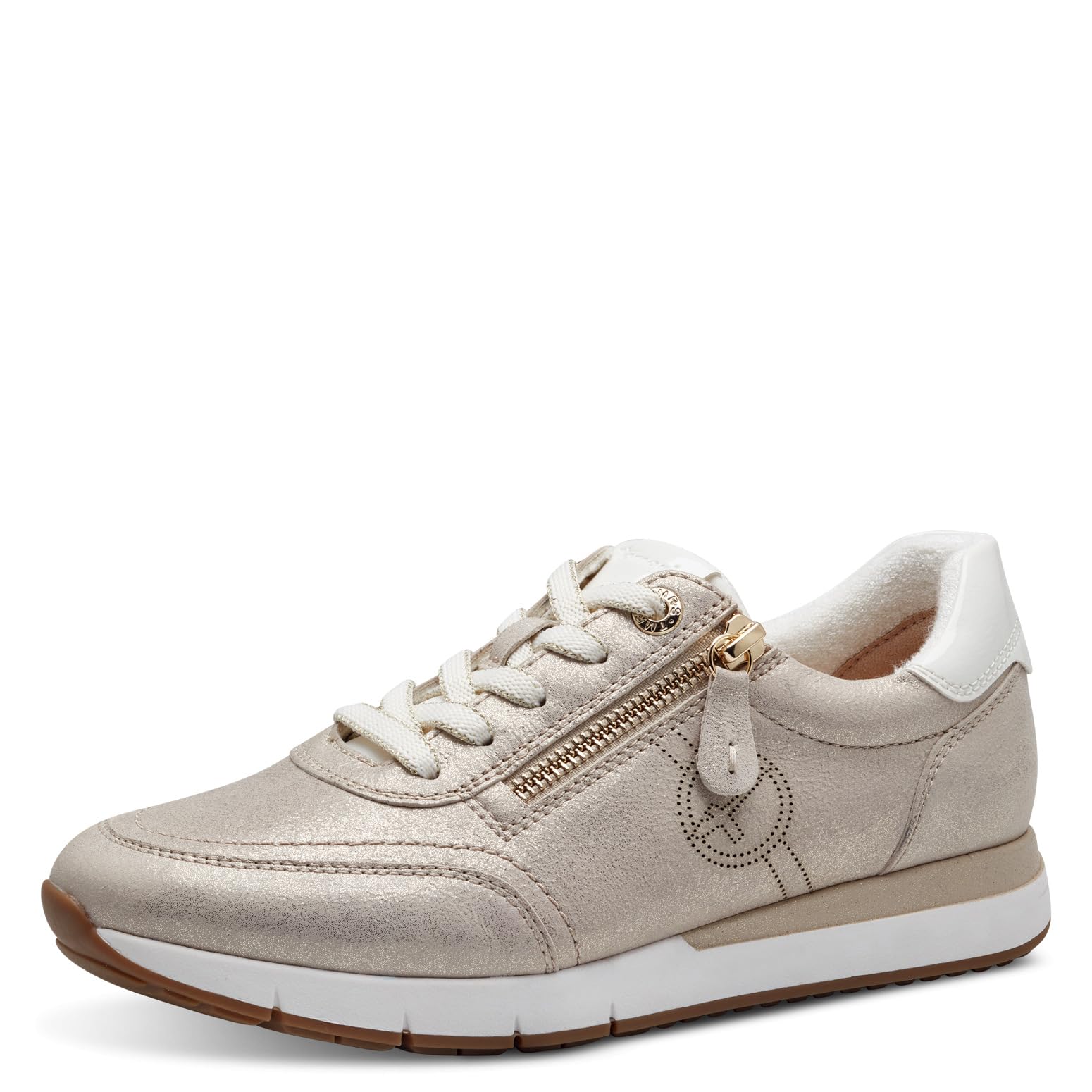 Tamaris Comfort Women’s Flat Sneakers Lace-Up with Zip, Beige Glam, 6 UK