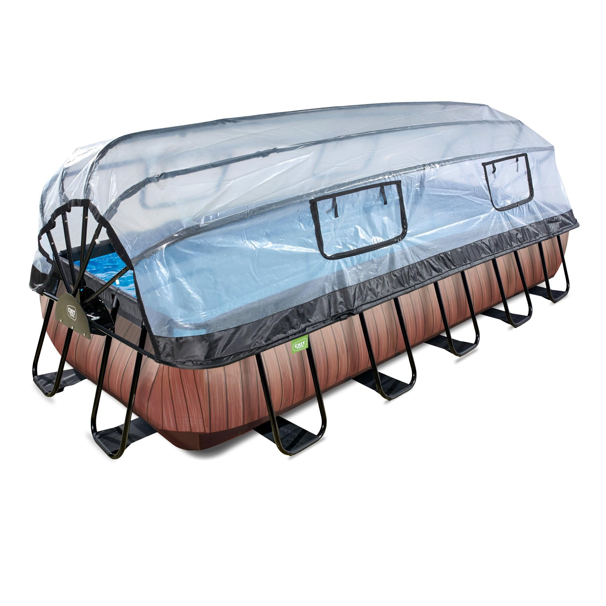 EXIT Wood pool 540x250 cm with dome and sand filter pump - brown - Piscina (Piscina con anillo hinchable, Rectangular, 12600 L, Marrón, Child & adult, 9 personas(s))