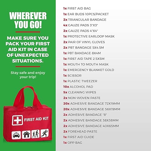 Miniatura 5 de Kit de primeros auxilios  96 piezas compactas, ligeras, portátil, bolsa de seguridad para trauma, kit de supervivencia de emergencia, equipo para el