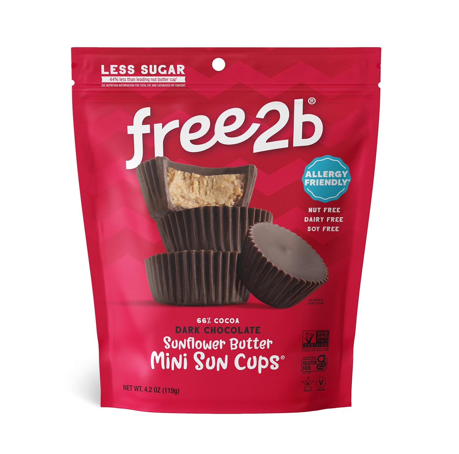 Free2b Sunflower Butter Mini Sun Cups, Safe for School and Allergy Friendly - Gluten-Free, Dairy-Free, Nut-Free, and Soy-Free - Dark Chocolate, 4.2 oz Resealable Bag (Pack of 6)