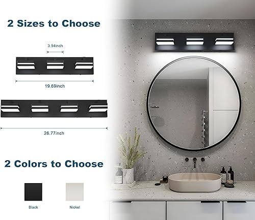 Miniatura 6 de Joossnwell Luces negras de tocador para baño, regulables, 5CCT (3 luces, 19.69 pulgadas), modernas lámparas de baño sobre espejo LED para tocador de
