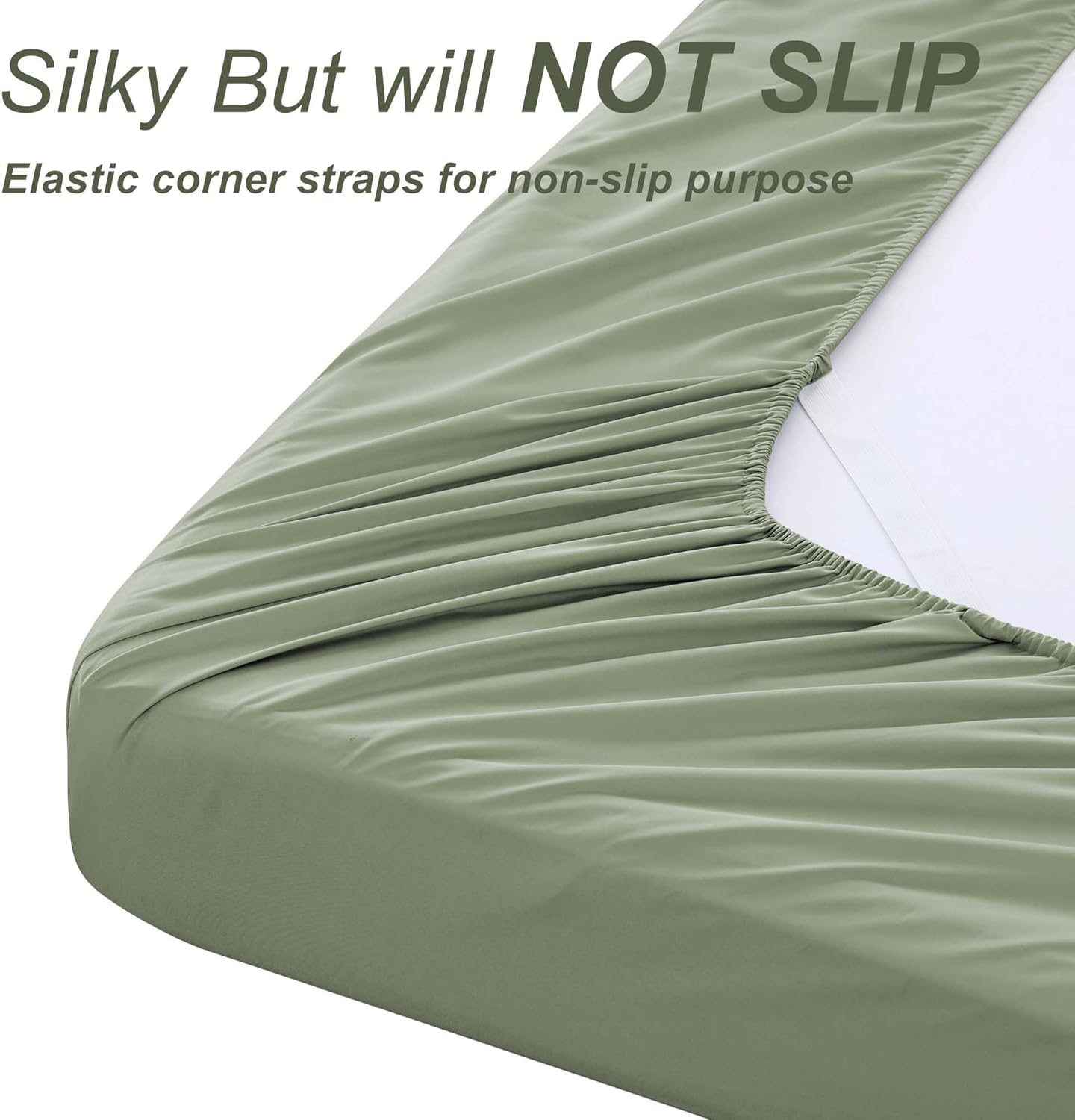 Viviland Cooling Queen Sheets, Bamboo Viscose with Elastic Corner Straps, Sage Green Cold Siky Sheet & Pillowcase Sets for Hot Sleepers