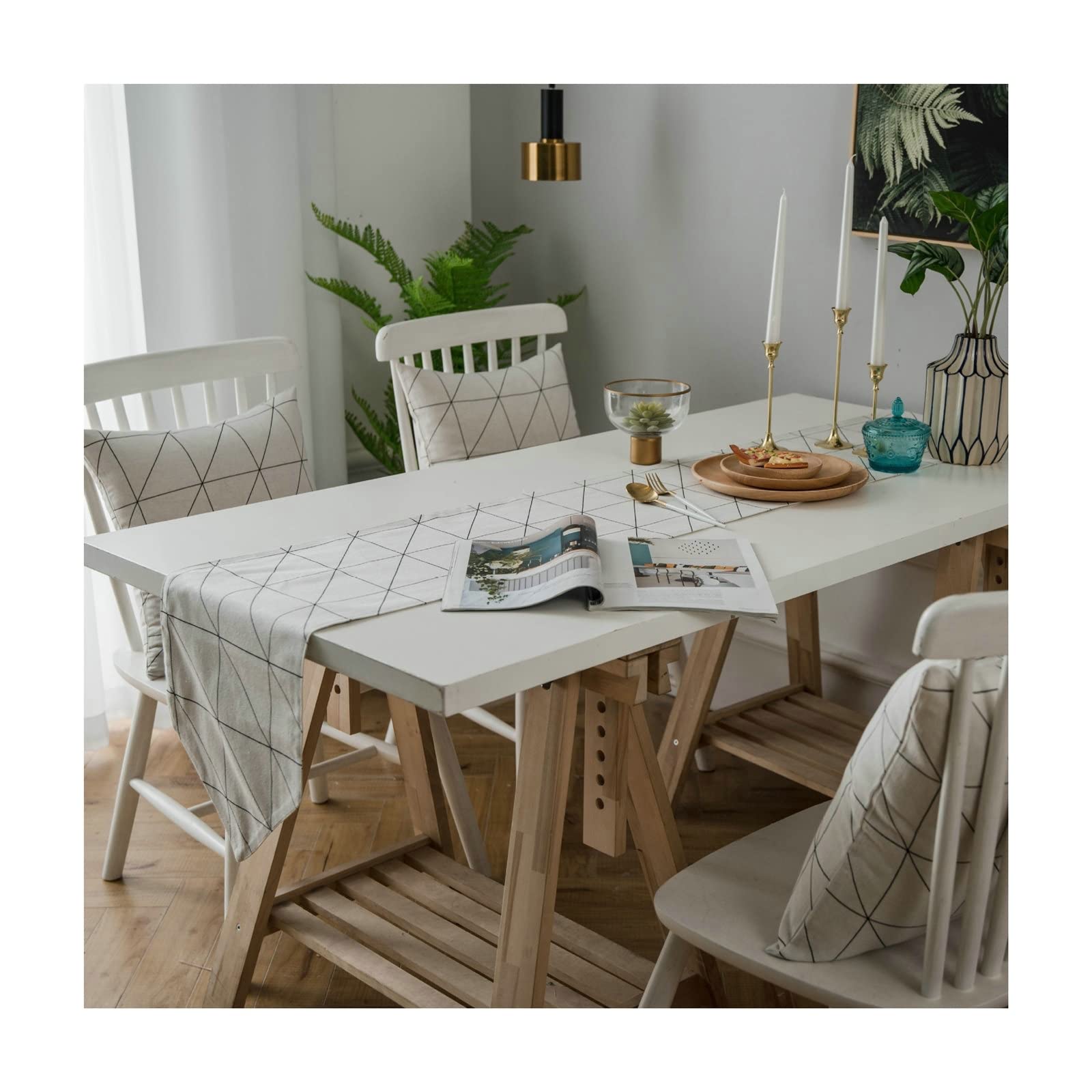 Chemin de Table de Noël Lin et Coton Blanc Rectangle 30x180 Nappe Chemin de Table