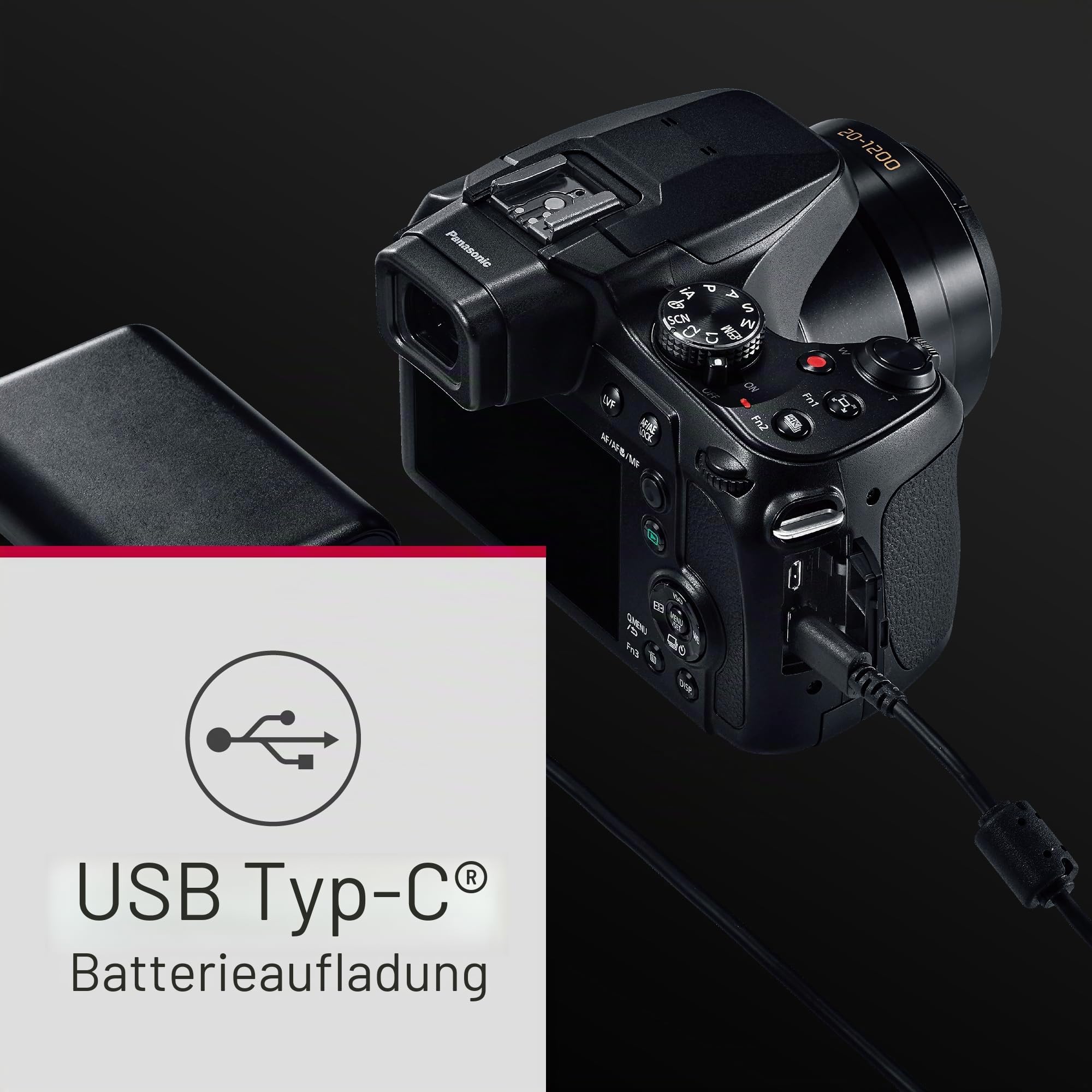 Panasonic Lumix DC-FZ82DE Bridgekamera mit 20-1200 mm F2.8-5.9 Objektiv, 18,1 MP, 4K Video & Foto, OLED Live-View-Sucher, LCD-Touchscreen, USB-C, Schwarz