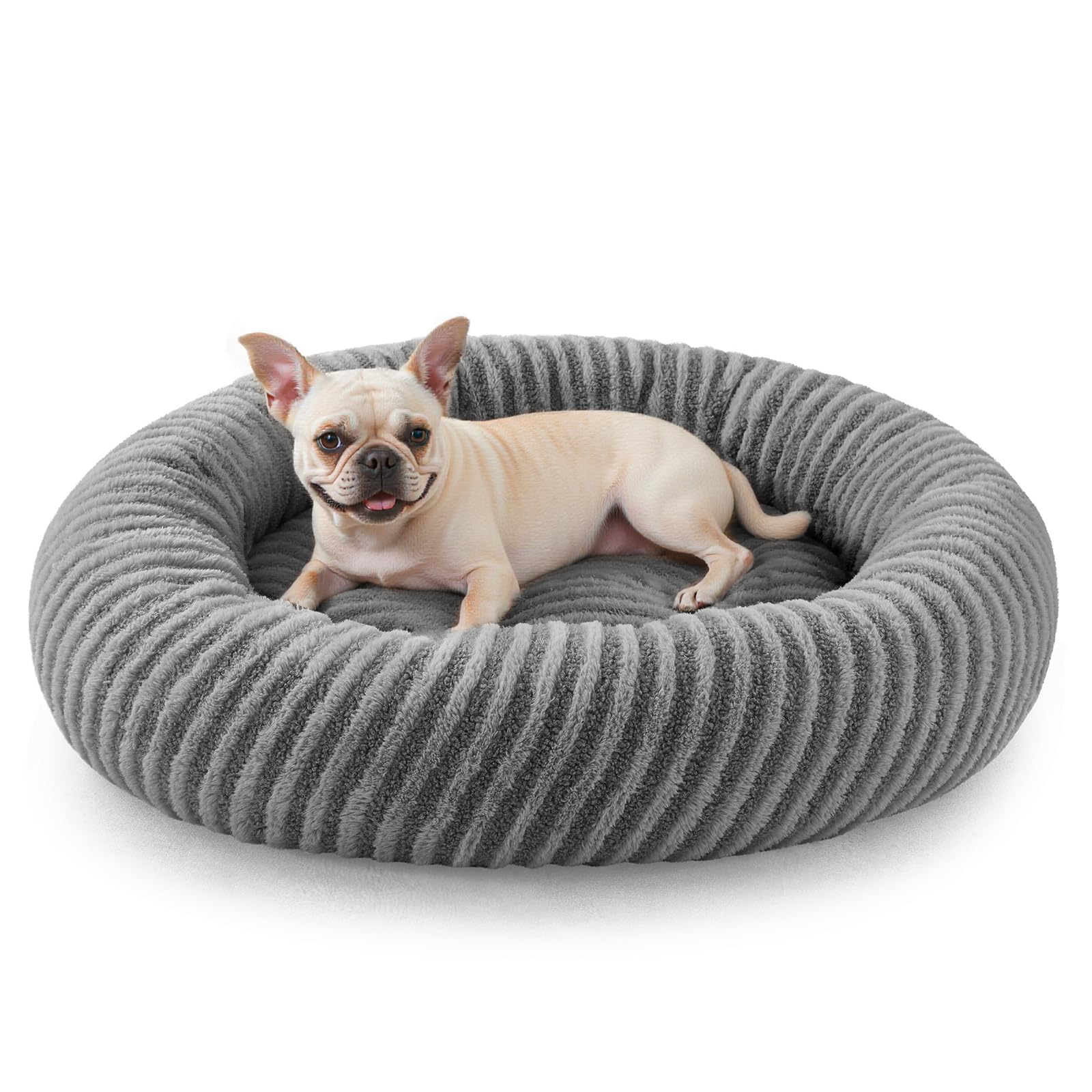 Pawk Hundebett Mittelgroße Hunde Rund, Donut Hundebett Katzenbett Waschbar, Kuscheliges Hundekorb Weich rutschfest, Kaninchenimitat-Plüsch & Teddy-Fleece Hundekorb