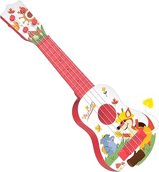 Kids Toy Guitar for Toddlers 3-5, 17 Inch Mini Ukulele, Pink Fox | Sturdy ABS with Heart Shaped Sound Hole, Soft Nylon Strings and Pick, Beginner Musical Instrument for Boys and Girls