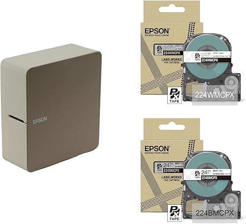 LABELWORKS Epson LW-C610PX - Organizador de cocina – Etiquetadora y blanco y negro sobre cintas transparentes mate – LW-C610PX, 224BMCPX, 224WMCPX