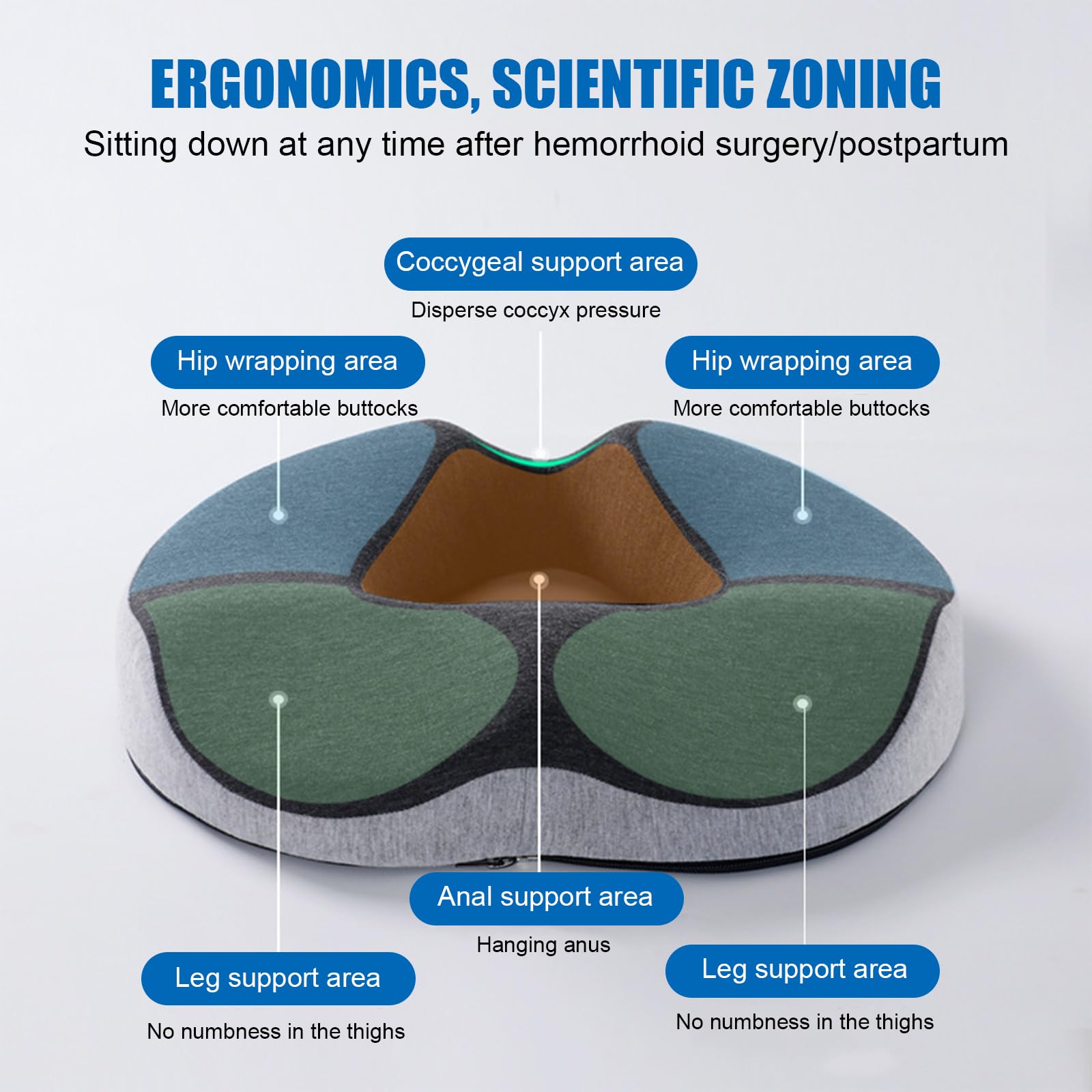 Cleminsta Cuscino Sedia Ufficio, Cuscino Ortopedico Coccige, Donut Cuscino Memory Foam per Sedia per Ufficio e Auto, Cuscino Ergonomico per Sedile per Emorroidi Seduta Prolungata Gravidanza (Grigio2