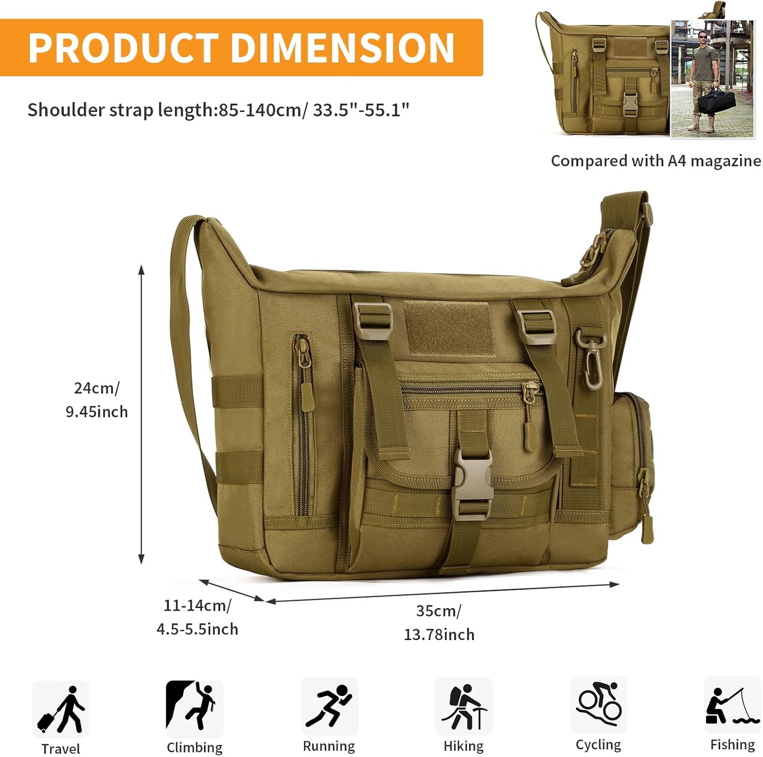 HUNTVP Messenger Bag Tactical Messenger Bag Men Canvas Shoulder Crossbody Military Laptop Bag for Work Outdoor Camping Hiking - Image 4