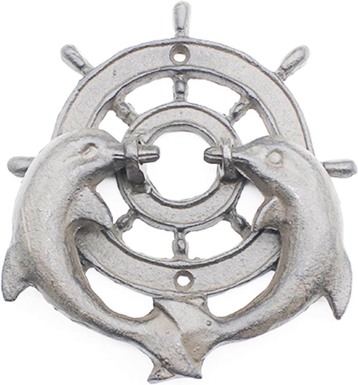 Door Knocker Vintage Dolphins Shaped Door Ring, Round Wheel Decor Gate Handle/Cabinet Pull Ring/Outdoor Garden Sheds Knocker, Traditional/Lovely (13.6 × 15cm)