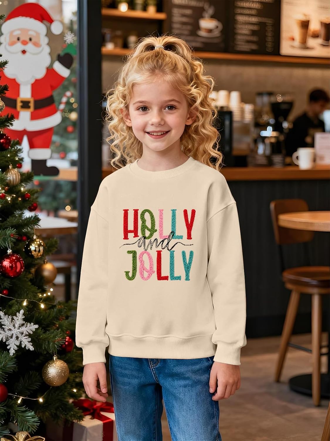 Kids Merry Christmas Sweatshirts Boys Girls Xmas Embroidered Long Sleeve Shirt Holiday Crewneck Pullover Tops