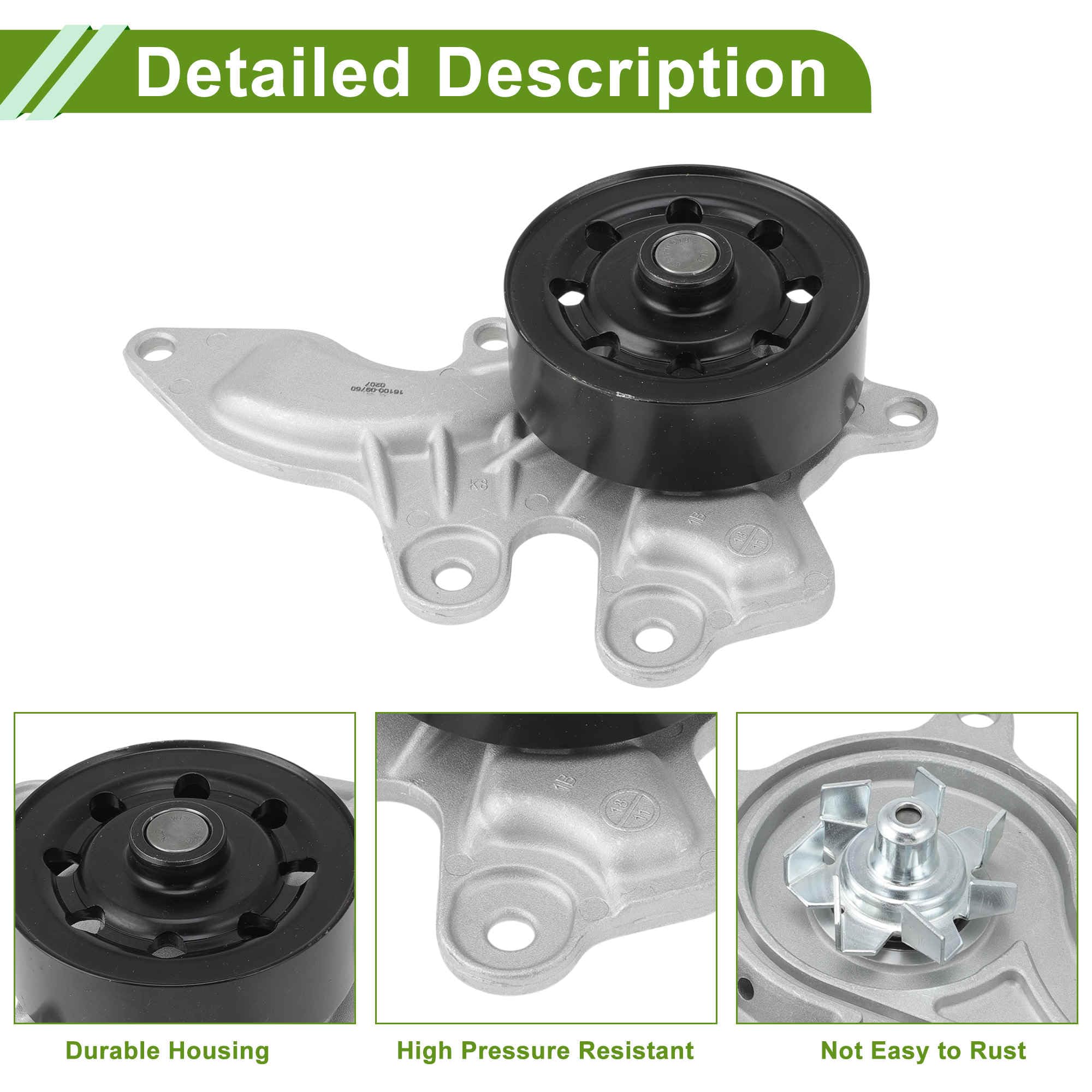 A ABSOPRO Pompa dell'acqua del motore per Toyota Corolla 2019-2024 No.1610009760 Pompa dell'acqua di raffreddamento con guarnizione 1 Set