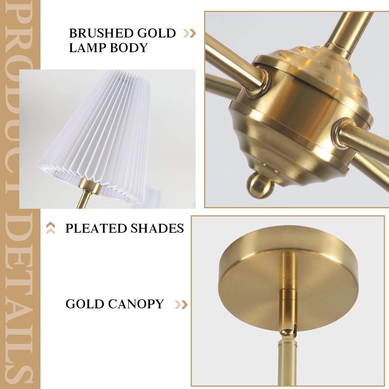 KCO 8 Light Brass Chandelier White Shade Pendant Light Fabric Ceiling Light Large Entryway Chandelier Gold Kitchen Island Pendant Lights