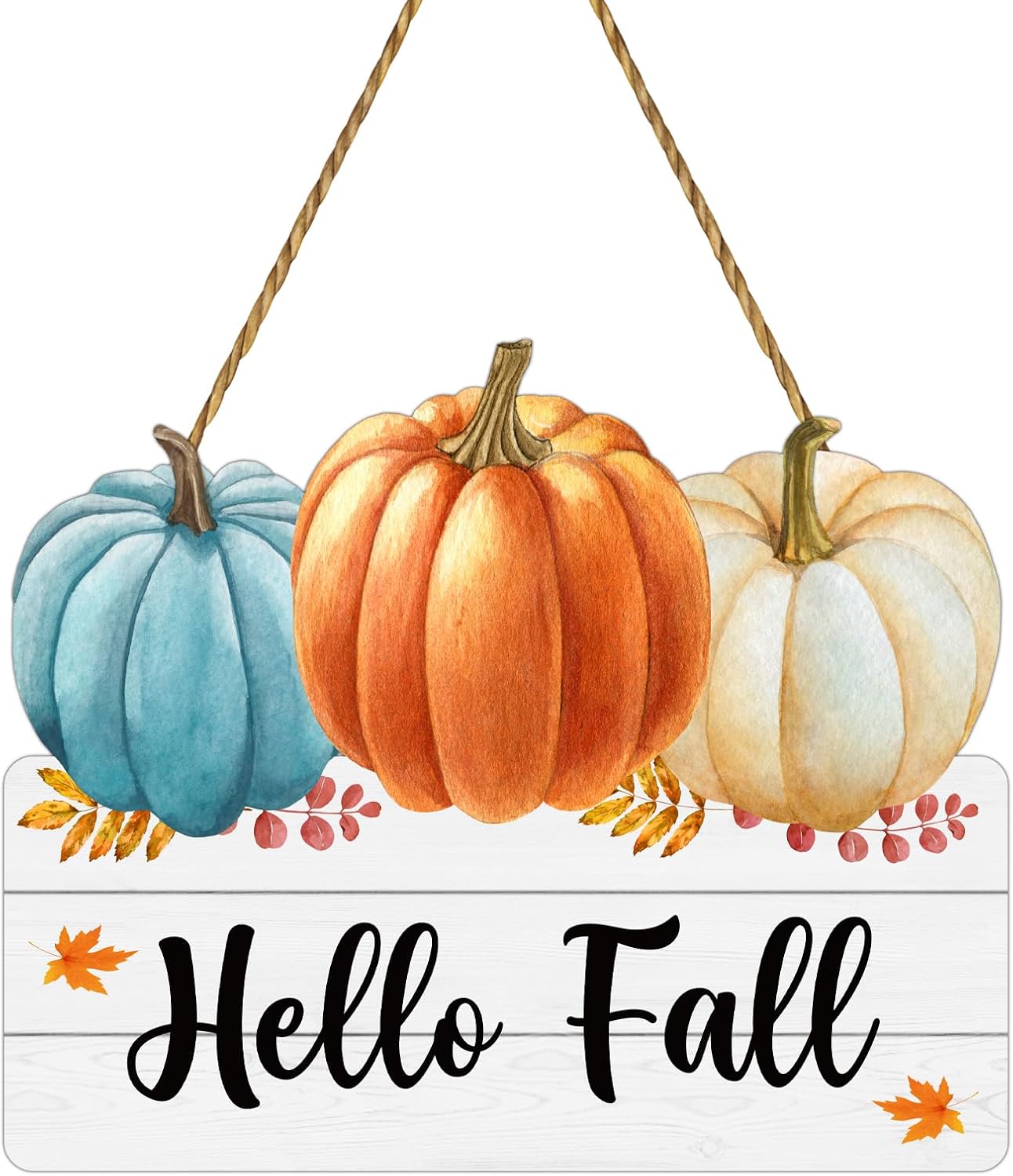 Fall Door Decor Blue Orange Pumpkin Wall Decor Hello Fall Sign Wooden Front Door Hanger Pumpkin Hanging Sign for Autumn Thanksgiving Harvest Farmhouse Porch Indoor Outdoor Home Decorations