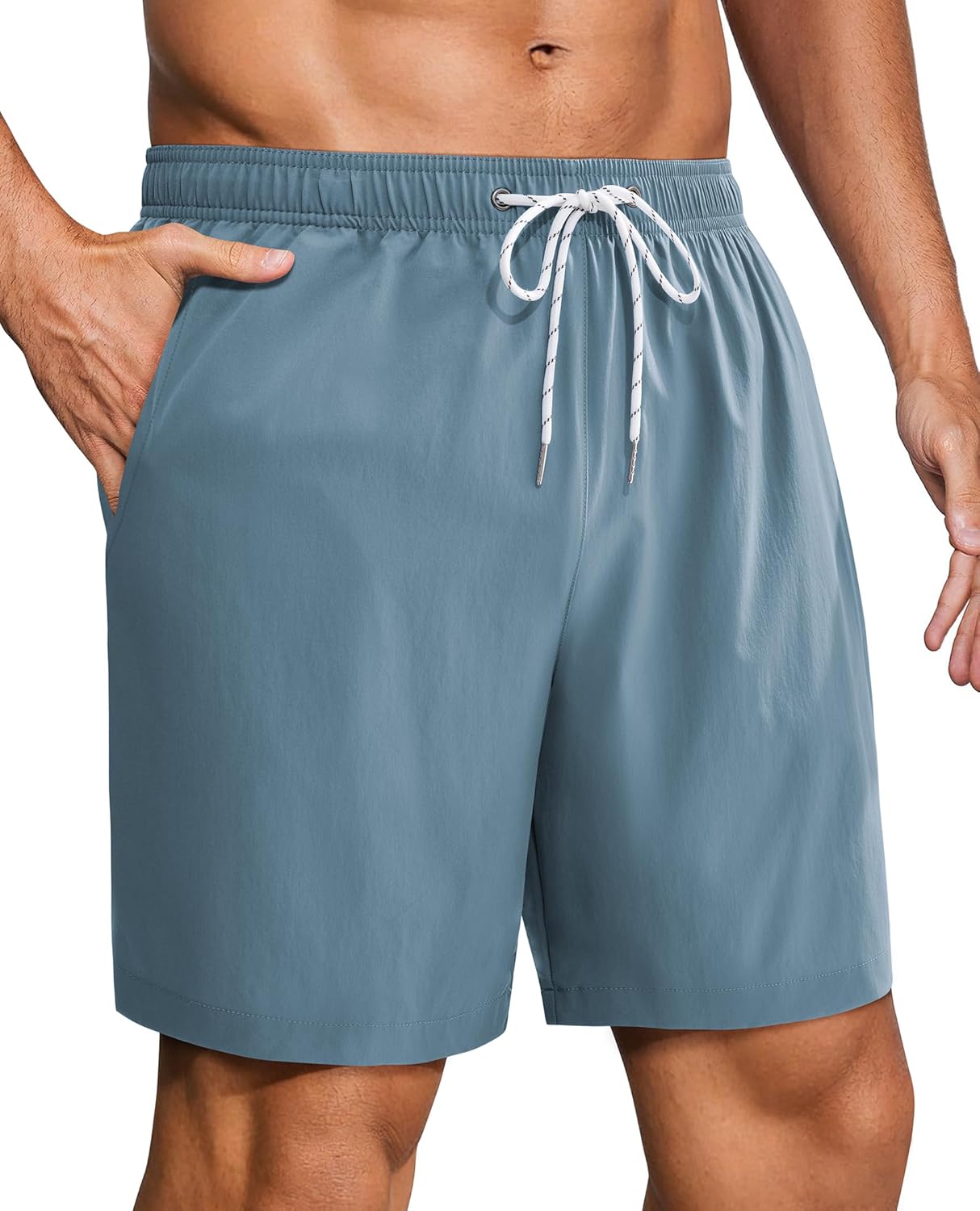Gleeease 7 inch Men's Swim Trunks with Mesh Liner Lined Quick Dry Stretch Drawstring Bathing Suit Pockets Beach Swimming Surf