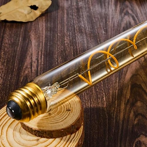 Miniatura 5 de Leools Bombilla LED vintage de filamento en espiral T10, bombillas Edison tubulares regulables de 11.8 pulgadas de largo, base mediana E26, vidrio