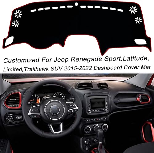Miniatura 9 de Funda para salpicadero interior compatible con Jeep Renegade SUV Sport Latitude Limited Trailhawk 2015-2022 Protector de rayos UV (borde negro)