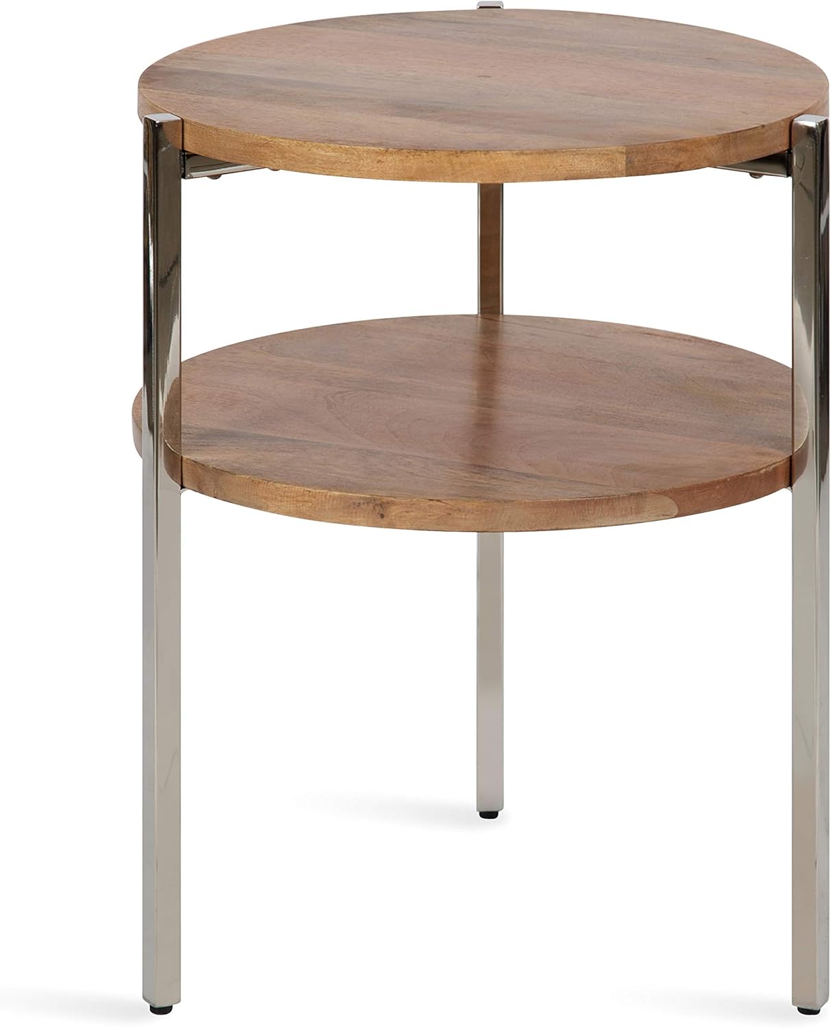 Kate and Laurel Lamaar Modern Round Side Table, 19 x 19 x 25, Natural Wood and Silver, Chic End Table for Storage and Display