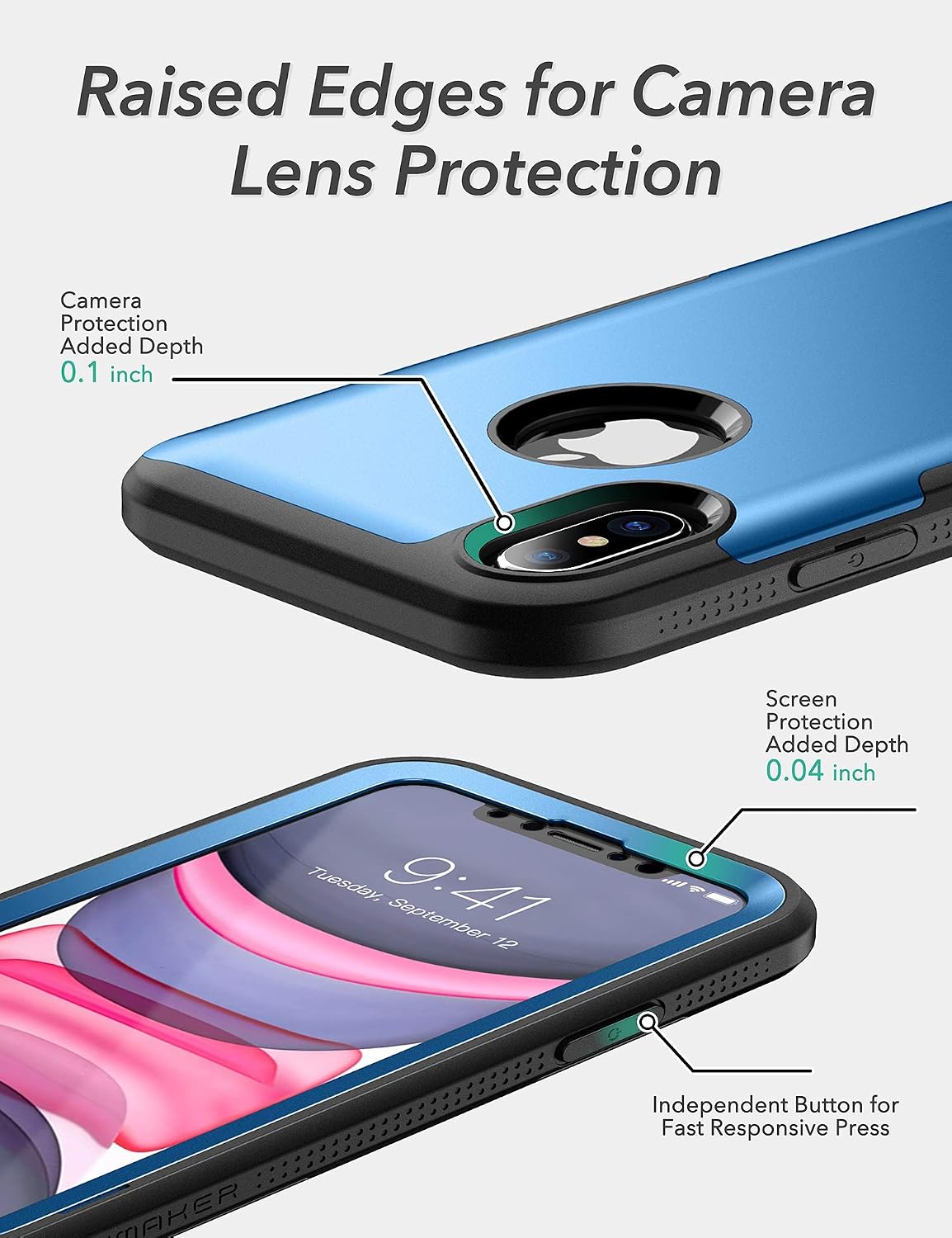 YOUMAKER [2021 Upgraded iPhone Xs Case/iPhone X Case, Full Body Rugged with Built-in Screen Protector Heavy Duty Protection Slim Fit Shockproof Cover for iPhone Xs/X Case 5.8 Inch -Blue