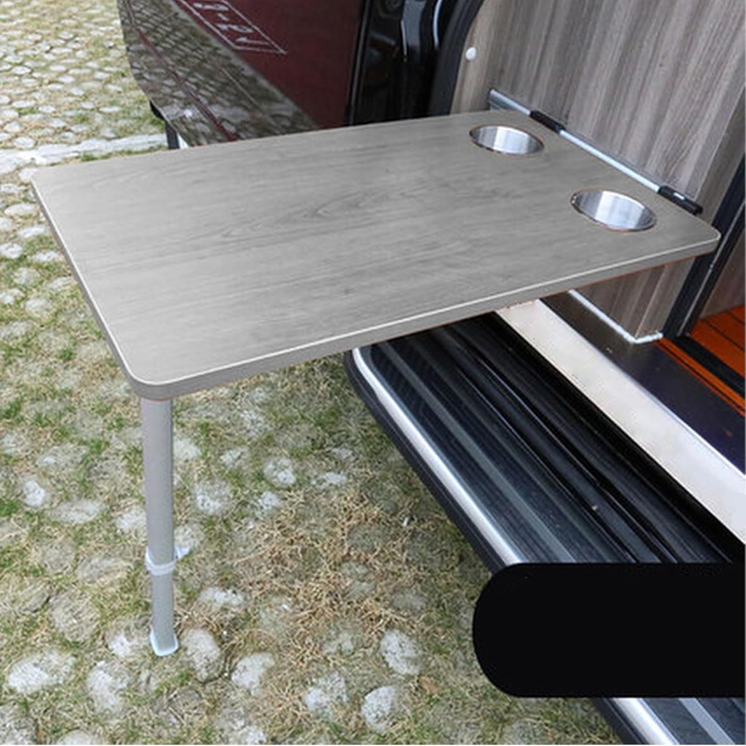 RV Wall Mounted Folding Table - Grey Dining Table with Telescopic Legs for Motorhome Outdoor Camping Picnic Space-Saving Portable Easy Setup