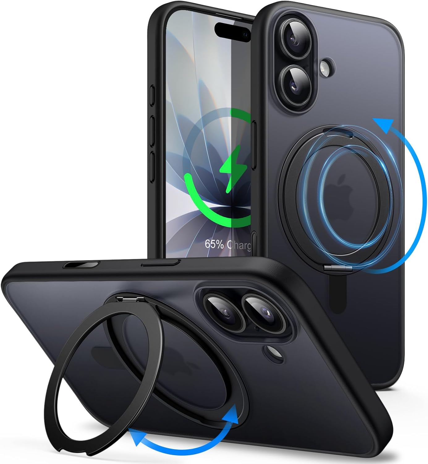Coque iPhone 17 – JETech Coque avec anneau rotatif à 360 degrés pour iPhone 17 6,3 pouces avec bouton de commande de l&rsquo;appareil photo, compatible avec MagSafe, coque fine avec support et anneau de support (noir)