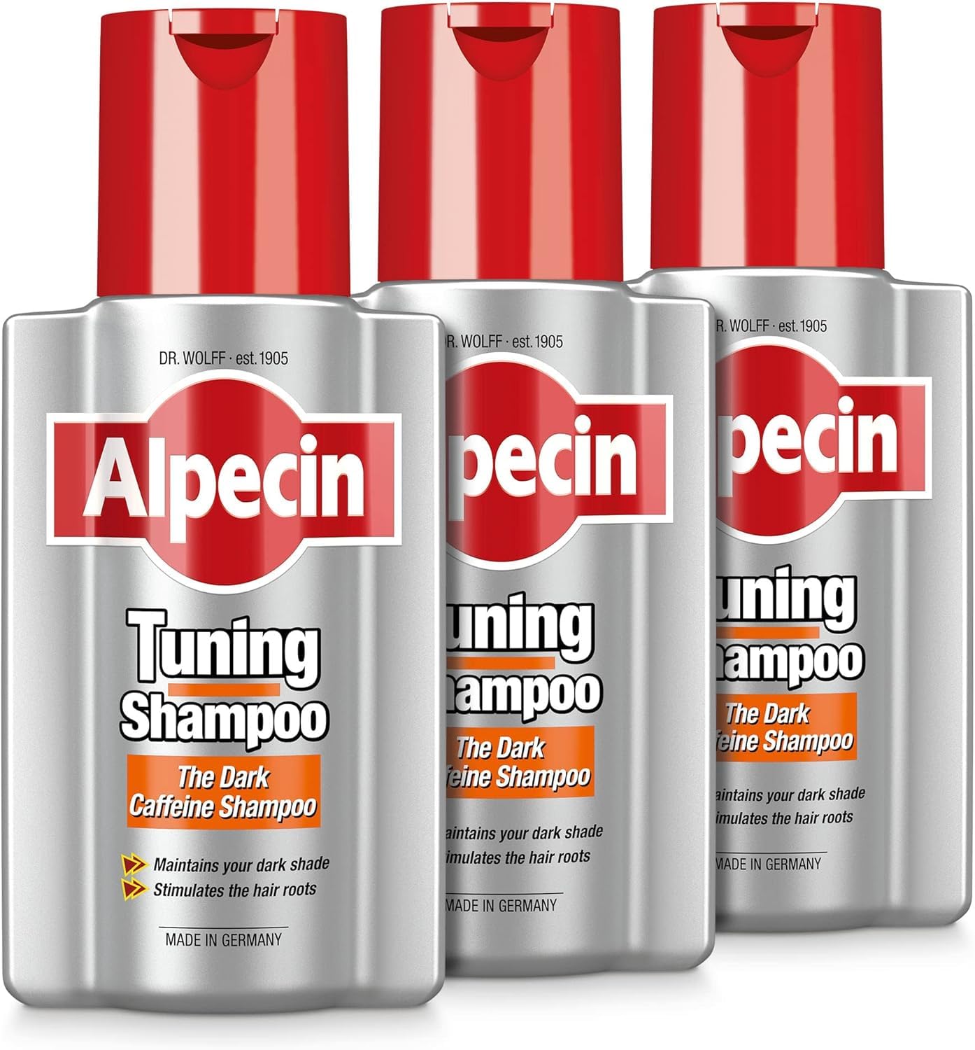 Alpecin Champú de tuning – 3 x 200 ml – El champú de cafeína negro para cabellos grises | Los pigmentos de color fuertes mantienen el cabello oscuro oscuro