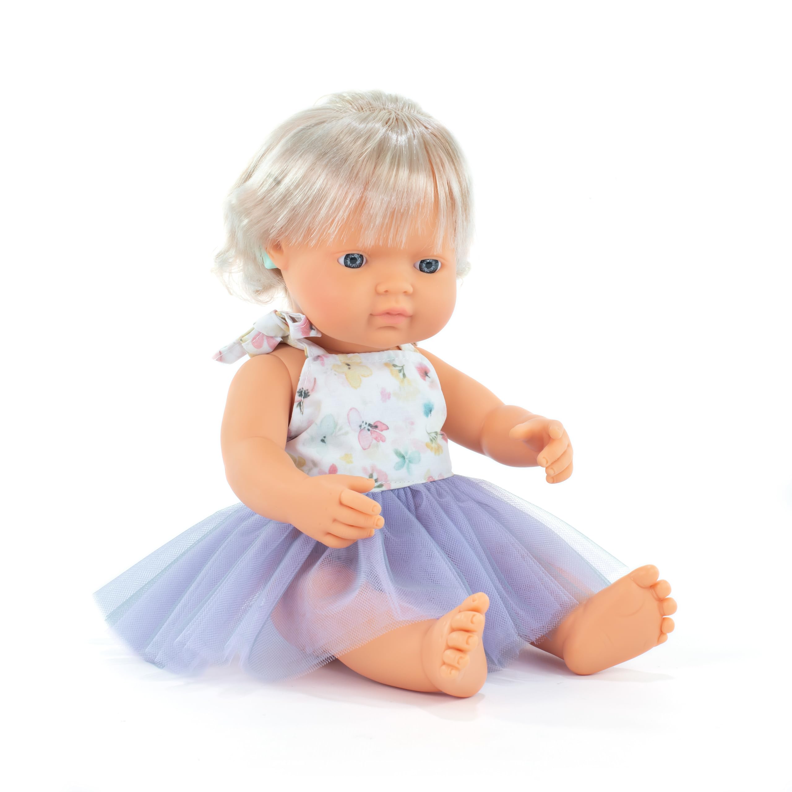 Miniland Baby Doll Caucasian Girl with hearing implant 38cm. Made in Spain with vanilla scent. Anatomically correct. My Friends & Me collection