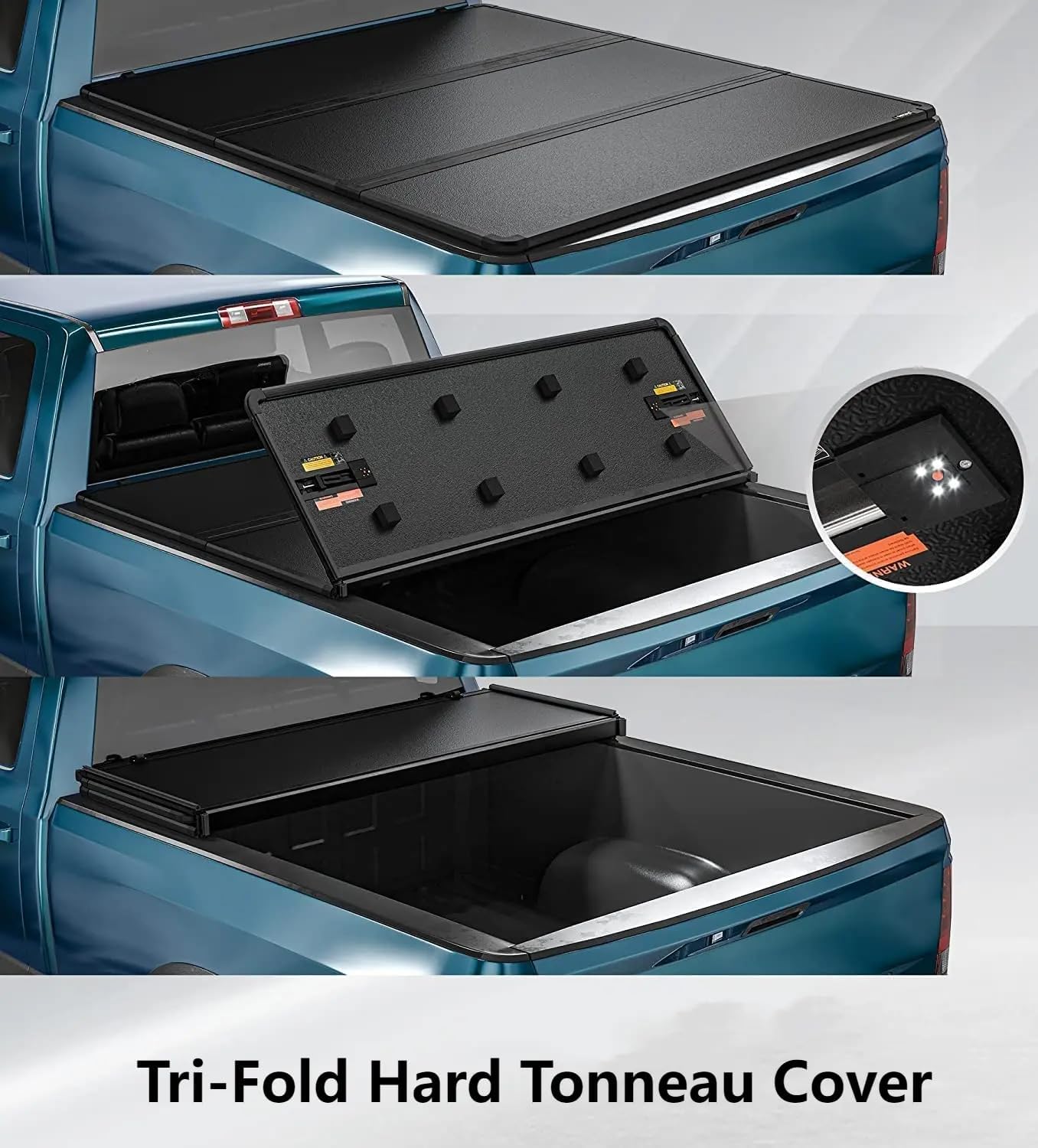 4.5' (54.4") Hard Tri-Fold Truck Bed Tonneau Cover Compatible with 2022-2025 Ford Maverick Pickup Truck Bed Cover with LED Lights