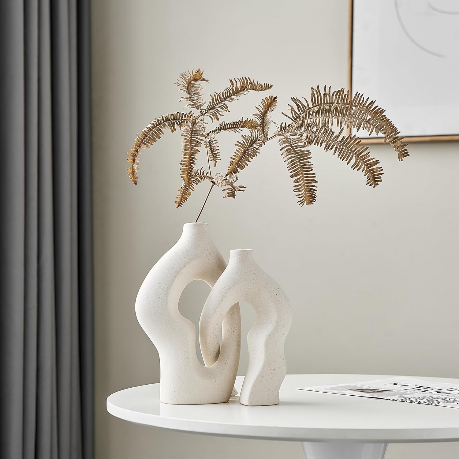 AWNR White Ceramic Decor: Modern Decorative Vase Set of 2 for Home Decor Boho Donut Vase for Pampas Grass Neutral Minimalist Centerpiece Wedding Decoration