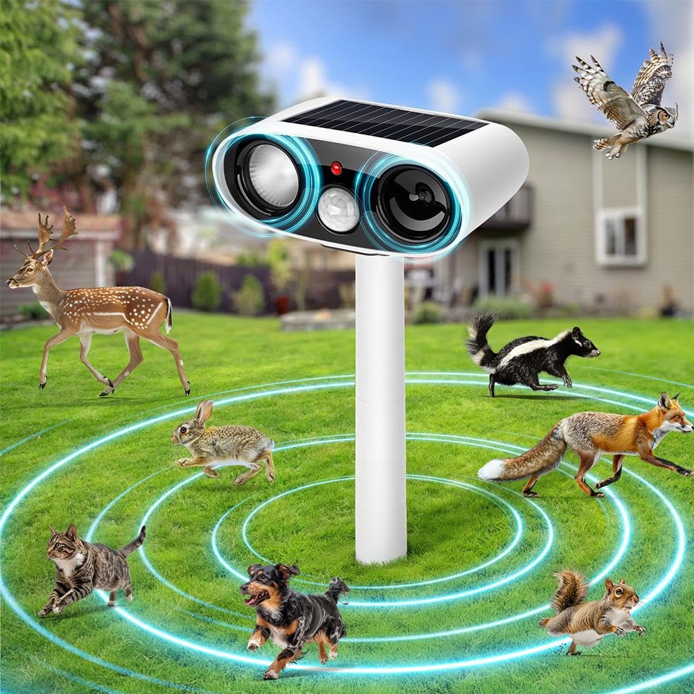Repellente Per Gatti Ad Ultrasuoni Solare Impermeabile IP65 - Spaventapasseri Con Sensore Di Movimento E Flash LED Per Giardino