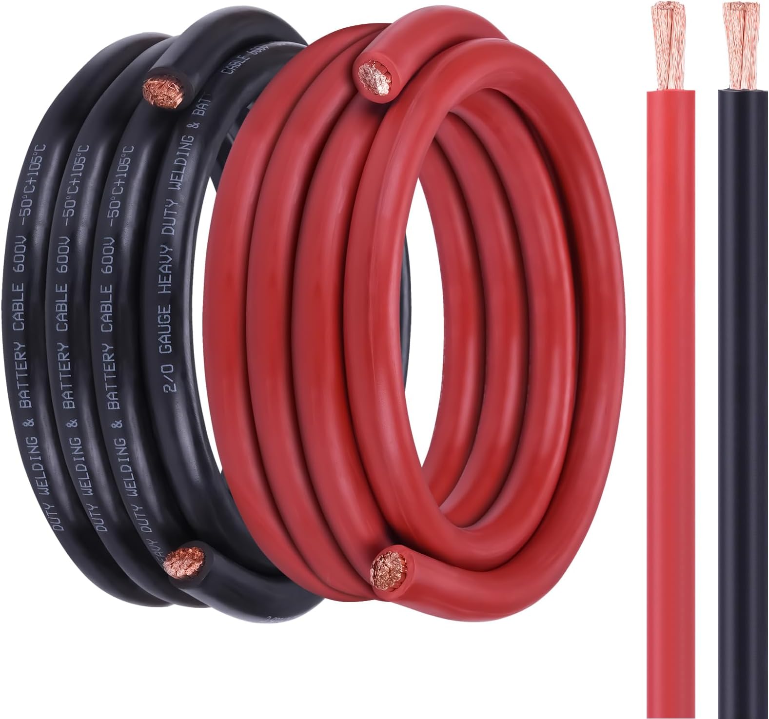 2/0 Battery Cable, 20FT Red + 20FT Black Stranded Oxygen-Free Copper Wire, 2/0 Welding Cable for Automotive, Battery, Solar, Marine and Generator