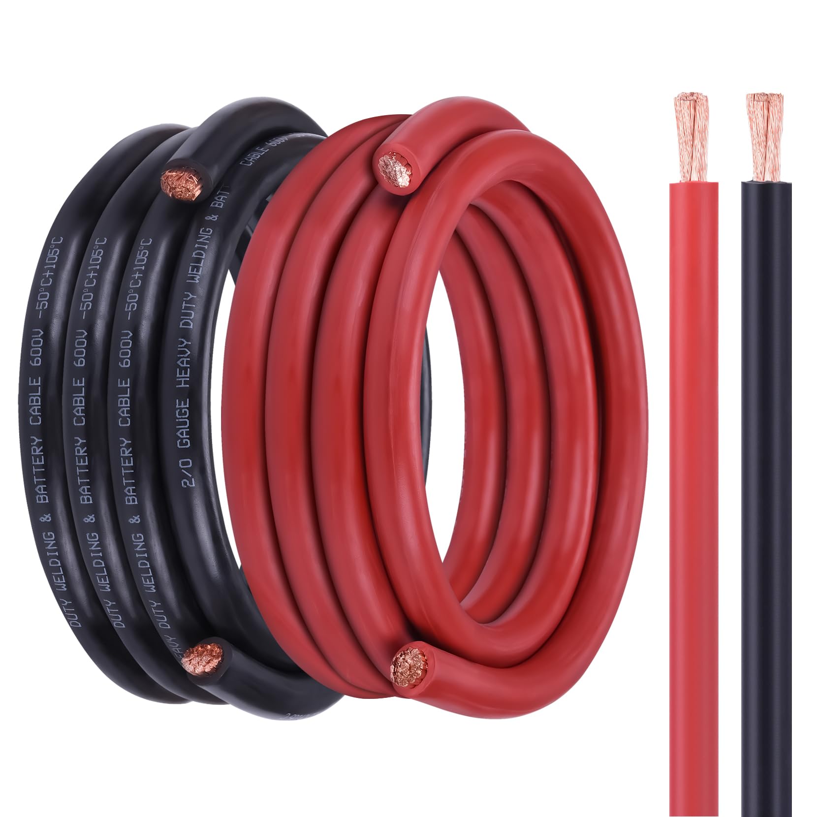 2/0 Battery Cable, 20FT Red + 20FT Black 2/0 Wire, 2/0 Welding Cable for Automotive, Marine and Solar