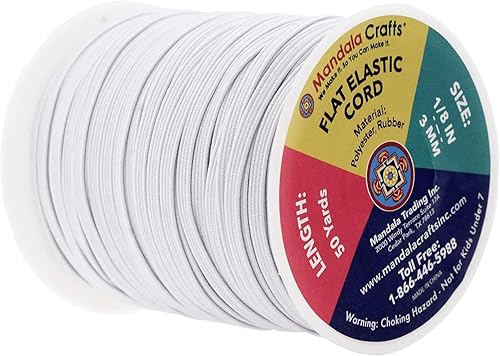 Vista 93 de Mandala Crafts - Rollo de cordón elástico plano para costura y manualidades Beige