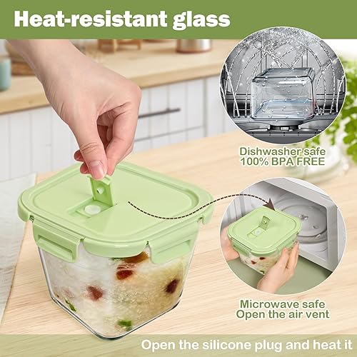 Miniatura 4 de Recipientes de vidrio para sopa con tapas de 32 onzas, 4 tazas de vidrio de borosilicato para almacenamiento de alimentos, tarros aptos para