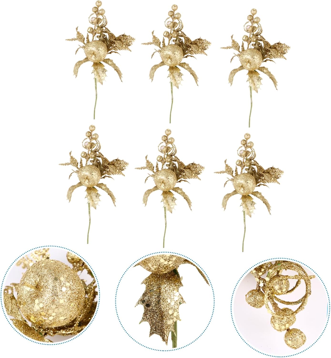 LIFKOME 6Pcs Christmas Picks Artificial Floral Picks for Wreaths Flower Arrangements Holly Branches for Holiday Decor Craft Projects