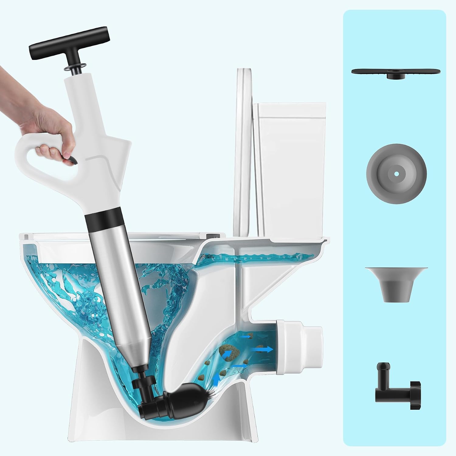 High Pressure Electric Toilet Plunger, Drain Snake Clog Remover Tool For Bathroom Kitchen Floor Drain