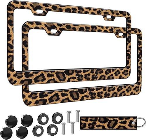 Miniatura 20 de 2 piezas Marco de matrícula azul con diseño de bosque montañoso para mujeres, marcos de etiqueta decorativa de coche azul montañoso para chicas,